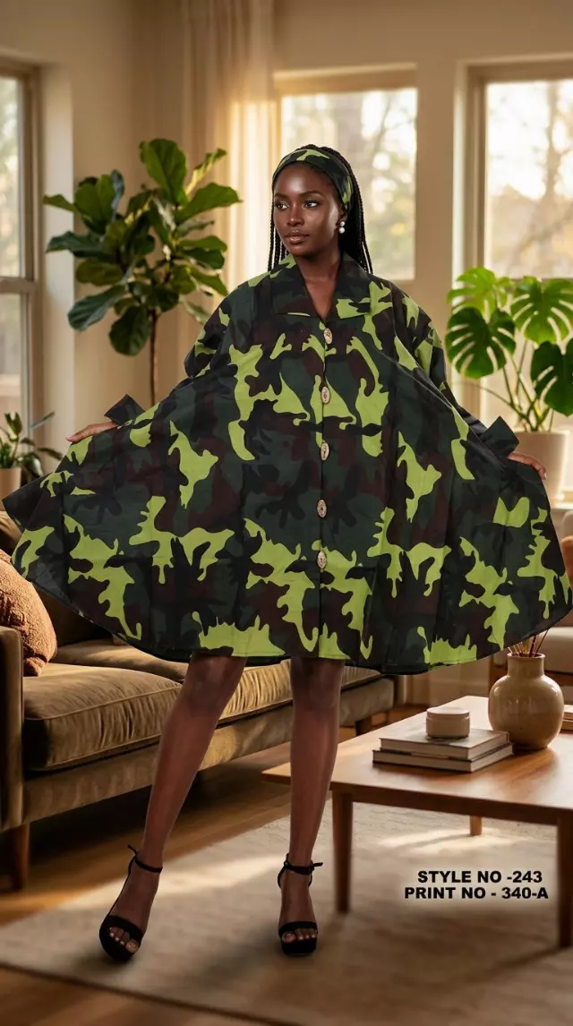243 - NEW PRINT ALERT Big Button Authentic African Tunic Dress (3 PCS PRE-PACK) - $25.00 EACH — One Size (4 - 24) / Print-340A