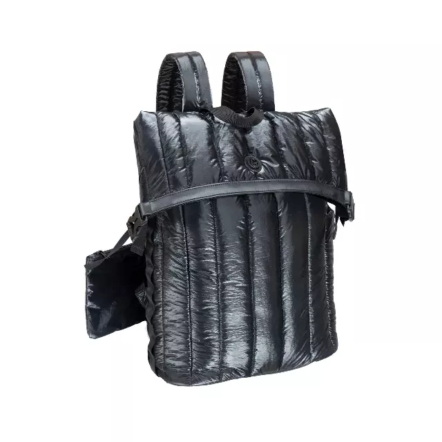 Joan & David Tubular Quilted Metallic Puffer Nylon 18-Inch Workbook Backpack — 001-BLACK
