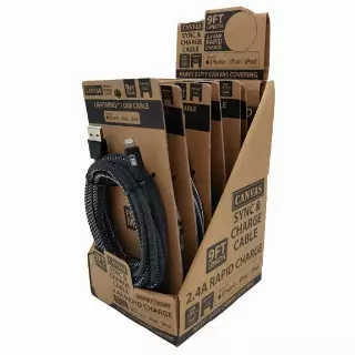 Charging Cable Canvas Assortment 9FT - 6 Pieces Per Retail Ready Display 88435