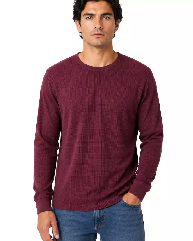 Men's Thermal Top Crew Neck #TH1 — Burgundy / S-M-L-XL