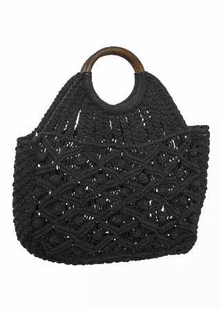 Magid Natural Cotton Macrame Circle Wooden Handle Handbag — 001-BLACK