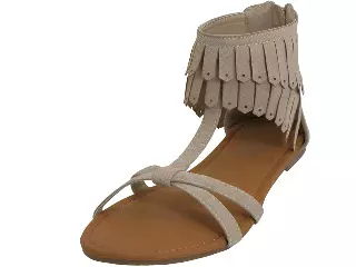 W8800L - Women's "Easy USA" Suede Cross Strap Fringe Sandals — Beige (W8800L-C) / 6-11 Assorted