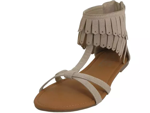 W8800L - Women's "Easy USA" Suede Cross Strap Fringe Sandals — Beige (W8800L-C) / 6-11 Assorted