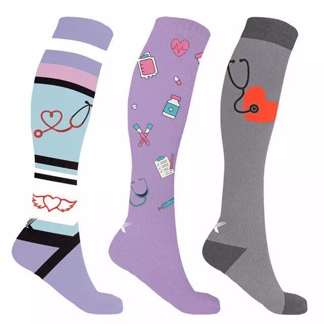 Medical Print Compression Socks – 3 Pair Support Set — Large/XL