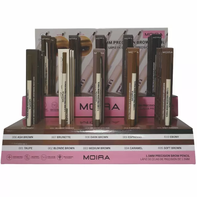 Moira Beauty Precision Brow Pencil - Wholesale Display 30 Units + 10 Tester (PBPSET)