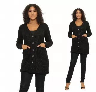 16139 - Button Down Sweater - (6-PCS PRE-PACK) ON SALE!!! ($8.00 Each) — 6-Pcs PRE-PACK / Black