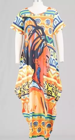 22043 Face Print Maxi Dress - One Size (3-PCS PRE-PACK) ($20.00 Each)