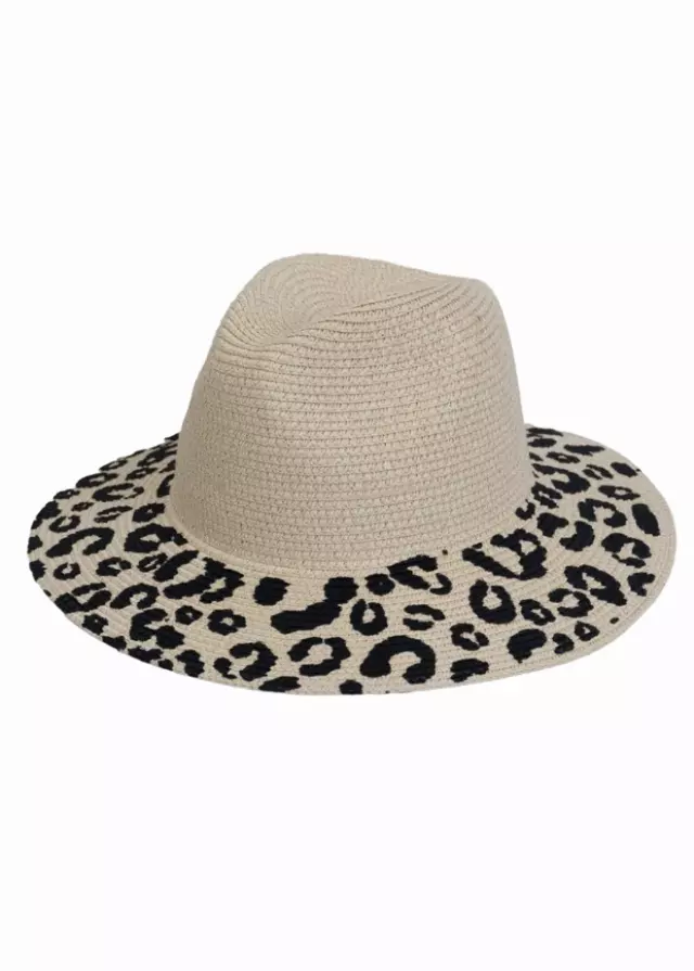 Magid Straw Leopard Print Brim Panama Hat — NATURAL