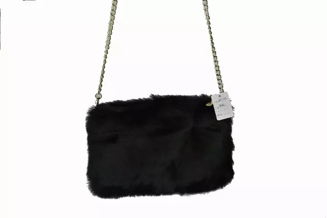 HX106 Solid Color Faux Fur Crossbody Bag — Black