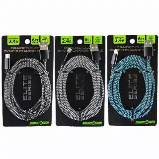 Charging Cable Elite Braided USB to USB-C 6FT - 3 Pieces Per Pack 28171