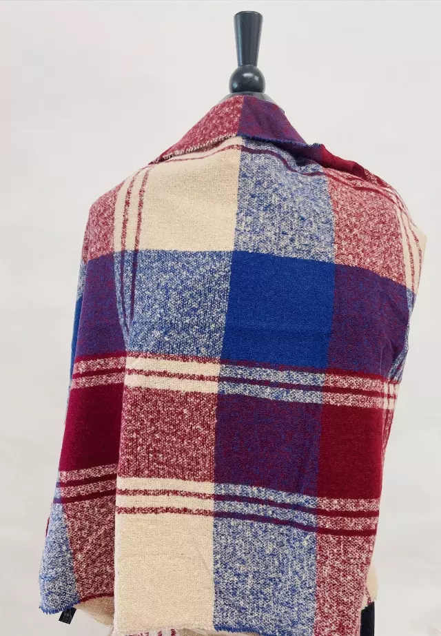 BF156 Plaid Pattern Winter Scarf — Navy