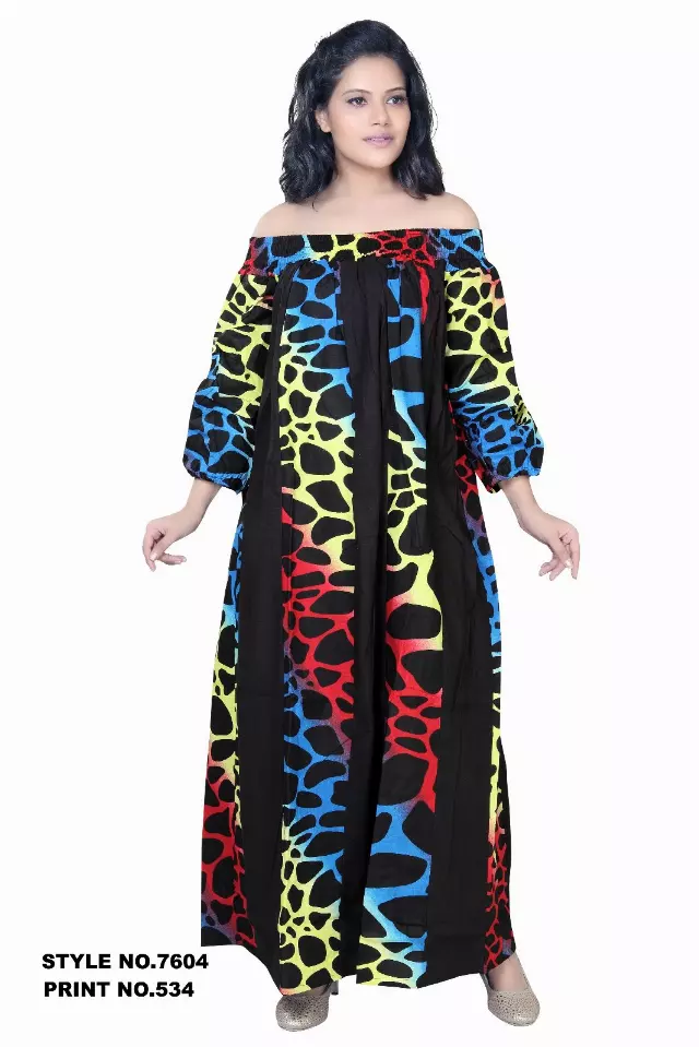 7604 - Mix Match African Print Off Shoulder Long Dress - (3/pk) - Free Size - $25.00 Each — Free Size / Print-534