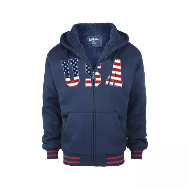 Men’s Sherpa Lined Full Zip Hoodie - USA - Style #MFJ127 - $12.90/Unit 12 PC — S-2XL (WHOLESALE) / Navy