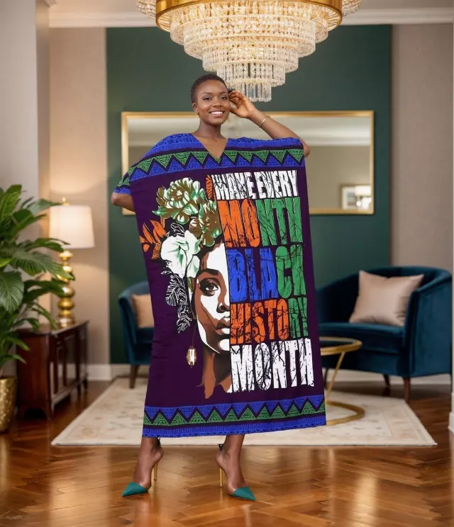PNA-1611 - Women's Comfy Kaftan Dress with Headwrap- One Size (6-PCS PRE-PACK) - $7 Each — One Size (4-24) / Print-1611B