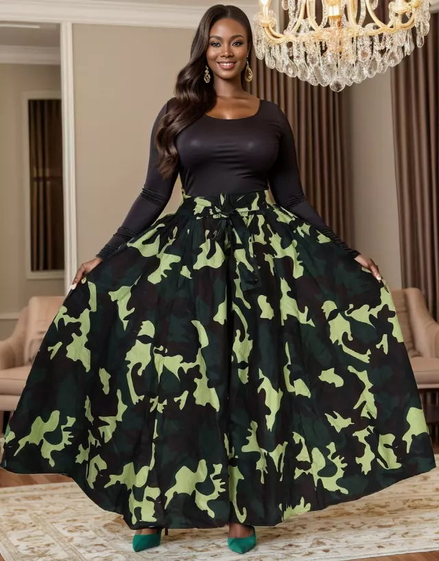 7001SK - 8 Panel African Print Skirt - Authentic African Wax (3-PCS PRE-PACK) - $25 Each — One Size / Print-340A / 3-Pcs Per Pack