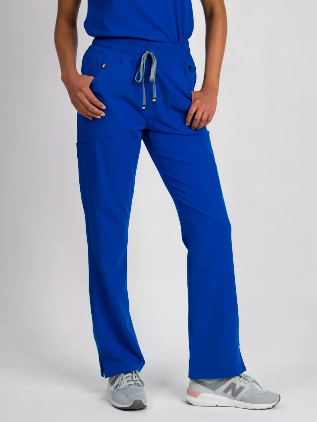 Sydney | High Waisted Slim Flare Scrub Pants — Deep Royal / S