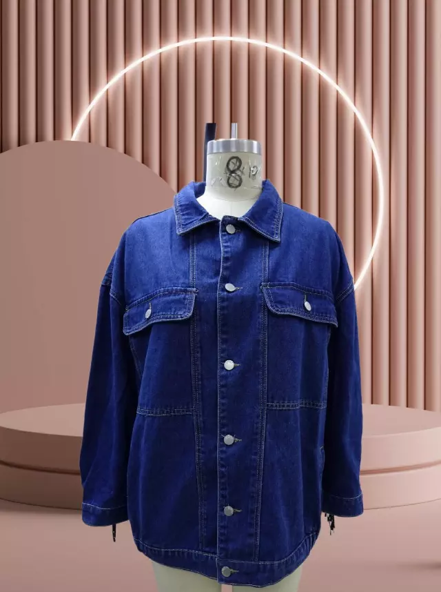 CHH-23048 - Women's Rhinestone Fringes Button Down Classic Denim Jacket - (3 pcs PRE-PACK) ($25 Each) — Plus Size / Blue
