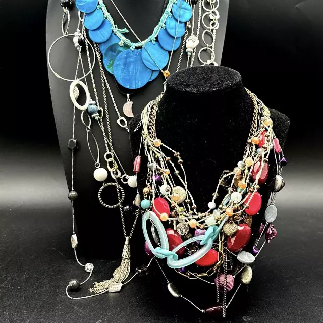 Mixed Costume Jewelry Necklace Lot Vintage to Modern Beaded Multi-Strand 25+