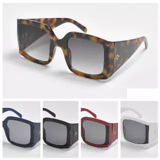 Women's Oversized Statement Square Sunglasses with Thick Frame and Triple Stud Detail SK10635