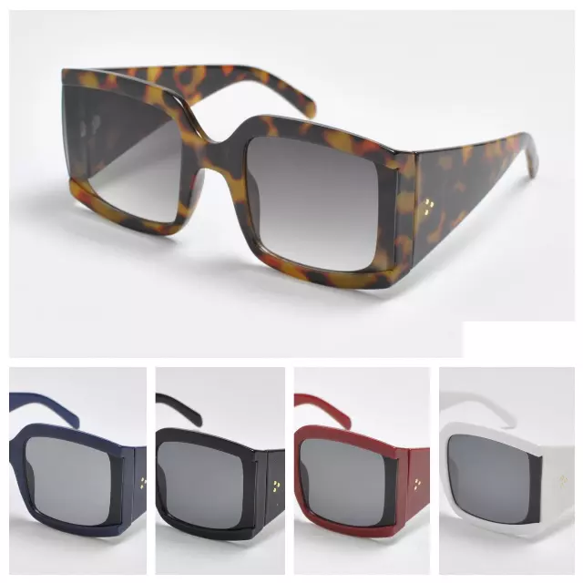 Women's Oversized Statement Square Sunglasses with Thick Frame and Triple Stud Detail SK10635