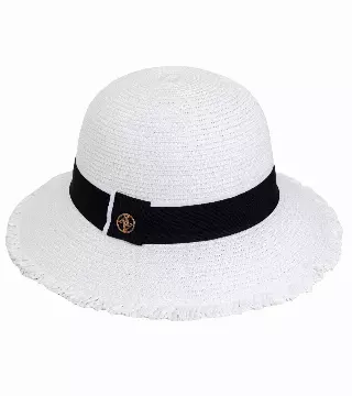 Adrienne Vittadini Frayed Brim Straw Bucket — WHITE