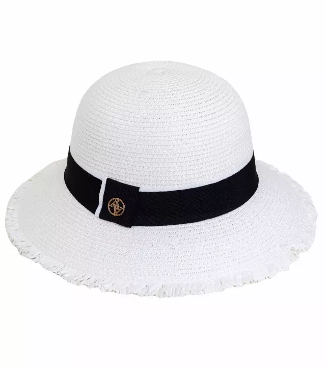 Adrienne Vittadini Frayed Brim Straw Bucket — WHITE