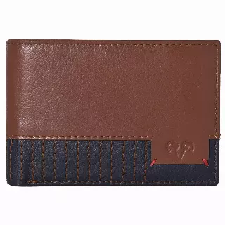 Jack Abrahams Goat Nappa Leather Two Tone Bi-Fold Wallet Cognac/Navy