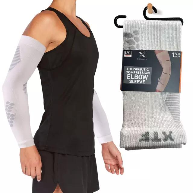 Targeted Pain Relief Elbow Compression Sleeves — White / Large/XL