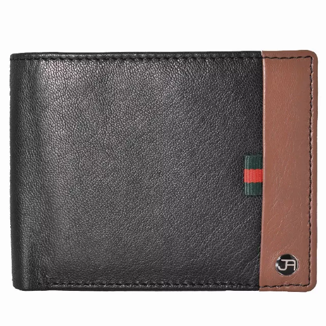 Jack Abrahams Goat Nappa Leather Bi-Fold Wallet with ID Case Black/Cognac
