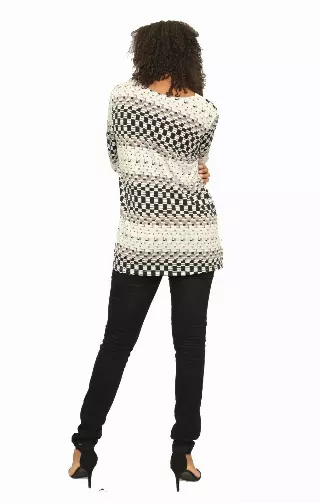 17052- Printed Lightweight Tie-Neck Stretch Tunic Top (6-PCS PRE-PACK - S/M/L/XL) — WHITE PRINT