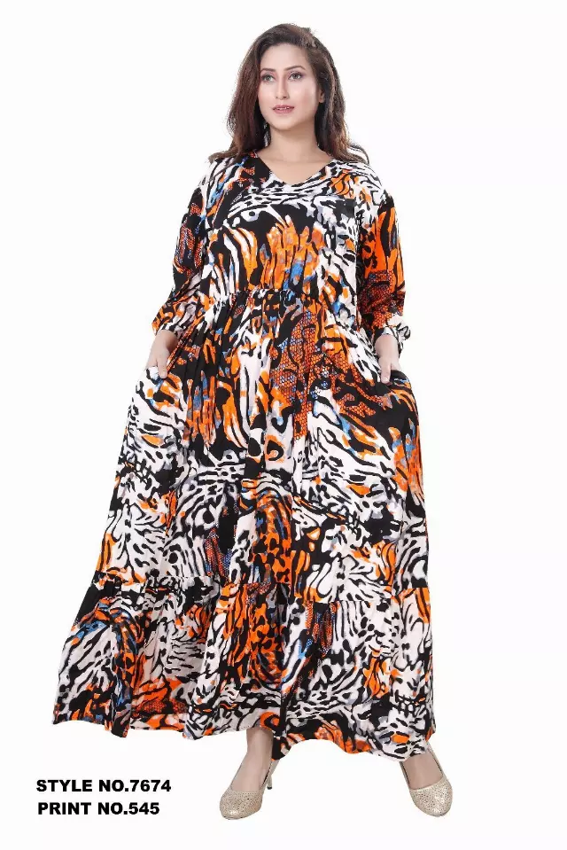 7674-ON SALE!!! Rayon Maxi Dress with Elastic Waist (3/pk) Free Size - $15.00 Each — Free Size / Print-545