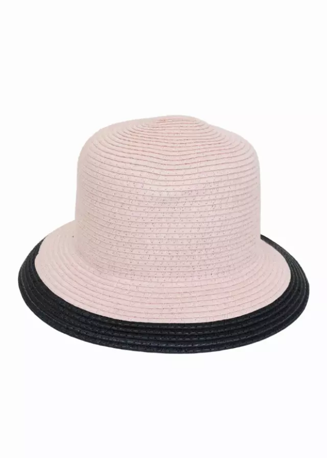 Magid Straw Color Block Bucket Sun Hat — BLUSH/BLACK