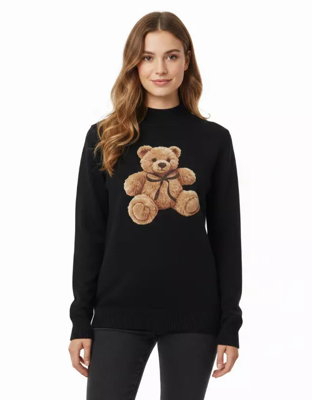 Crewneck Bear Sweater — Black / S/M-L/XL