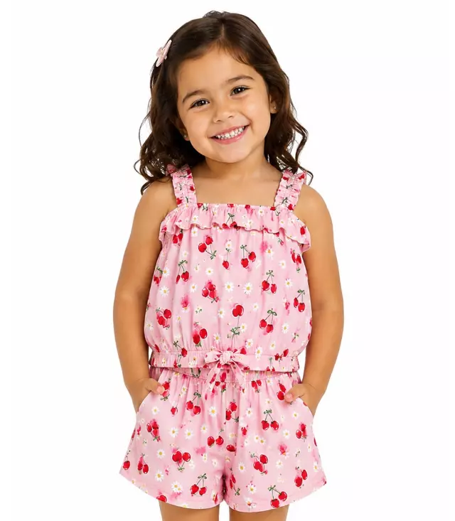GIRLS PINK Ruffle on Straps Neck and Bow in Front W Matchy Short Set - 2874902