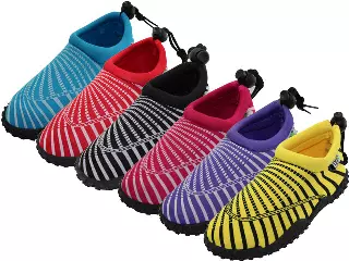 W1177L-A - Wholesale Women's "Wave" Nylon Upper With TPR. Outsole Seashell Print Water Shoes — Assorted - Purple, Red, Yellow, Blue, Black & Fuchsia (W1177L-A) / 6-11 Assorted
