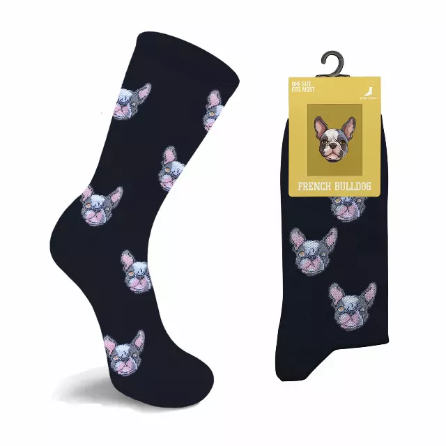 Unisex Dog Crew Socks – Soft Cotton Blend Everyday Comfort — French Bulldog