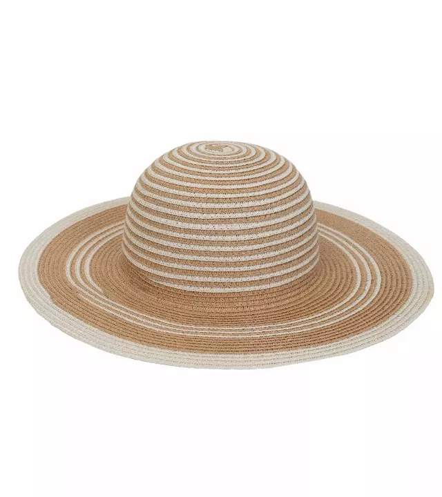 Magid Straw Striped Color Block Floppy Hat — NATURAL