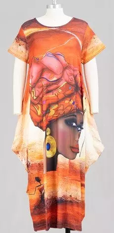 22039 Face Print Maxi Dress - One Size (3-PCS PRE-PACK) ($20.00 Each)