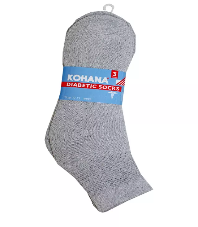 Diabetic Socks - 9-11 Grey Ankle Sport Socks-3 Pair - 5453-3