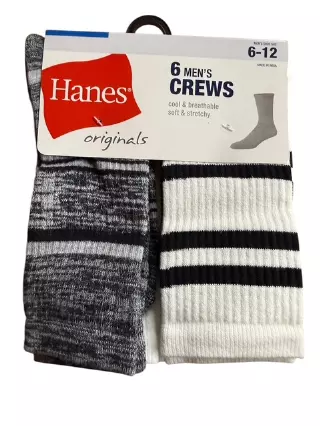 #9-H-1664 Men’s Hanes Crew Socks – $4.00 Per 6 Pair Pack (18 Packs)