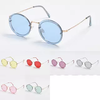 Vintage Round Tinted Sunglasses with Gold Metal Frames SK10481