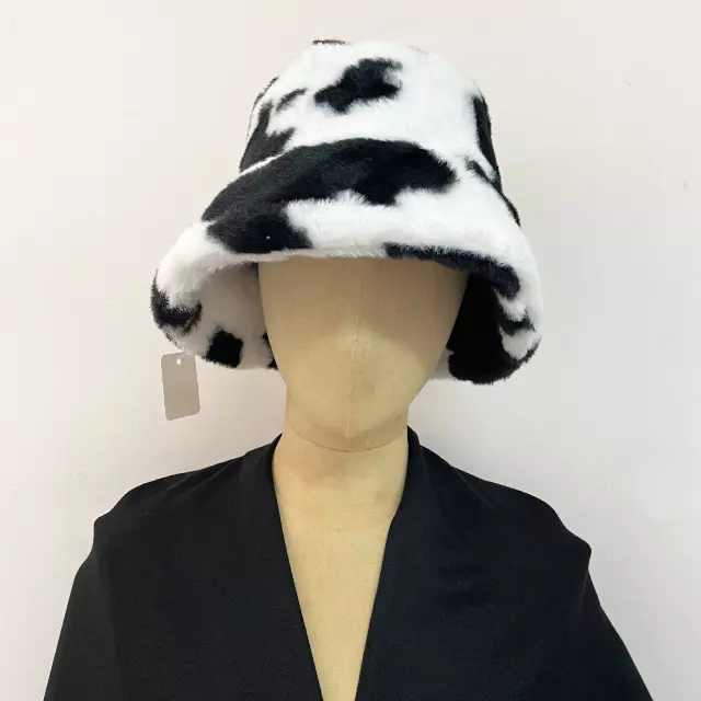 HX608 Pattern Faux Fur Bucket Hat — Black