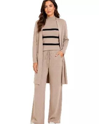 Women's 3-Piece Ribbed Knit Loungewear Set #105 — Beige / S/M-L/XL