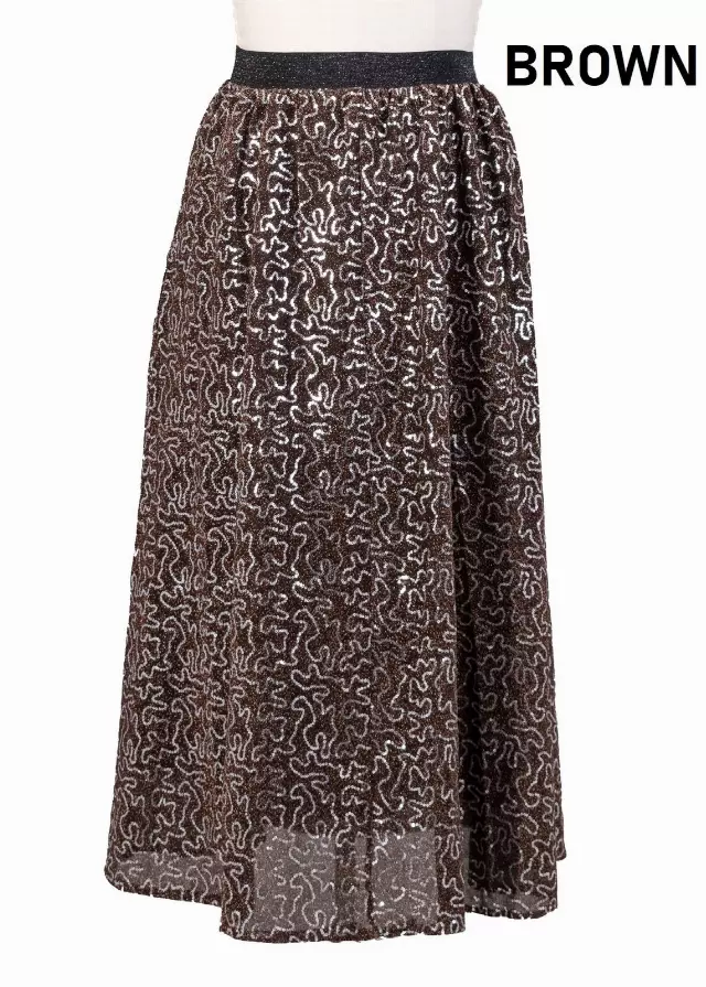 CHH-19014-17 - Women's Sequin Skirt High Waist Sparkle Party Cocktail Skirt (3-PCS PRE-PACK) — One Size Plus / Brown / 3-Pcs Per Pack