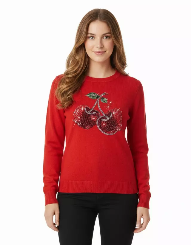 Crewneck Cherry Sweater — Red / S/M-L/XL