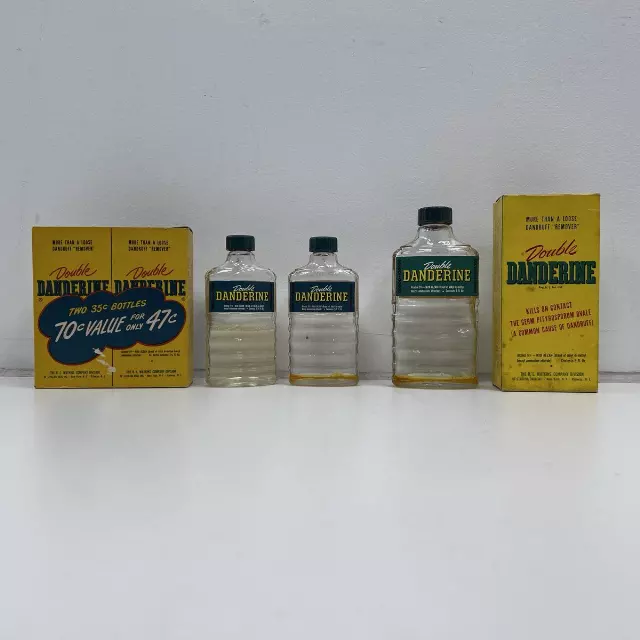 Vintage Double Danderine Dandruff Remedy Glass Bottles Lot 3 Pieces