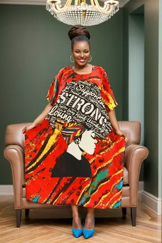 PNA-1376 Women's Strong Long Kaftan Dress - One Size (6-PCS PRE-PACK) - $7 Each — One Size (4-24) / Print-1376A