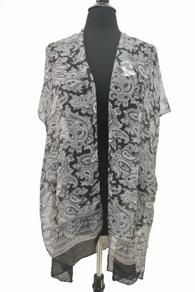 QC203 Paisley Print Spring Kimono — Black