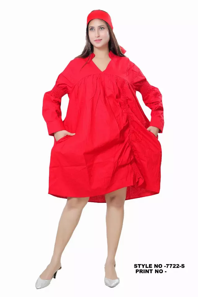 7722S - Solid Color Tunic Dress (3 PCS PRE-PACK) - $12.5 EACH — One Size (4 - 24) / Red