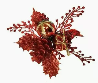 XP1003RED – Red Ball/Cone/package/holly glitter pick “dz” – Min 1 DZ- Case pk 48 DZ